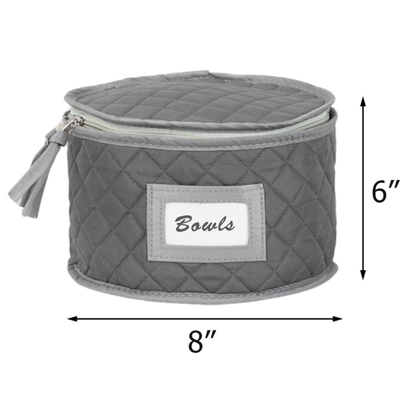 StackStorePlusMore Stack Store Plus More China Storage Quilted Case for Dessert Plate, Bowls, Small Plate or Saucer - 8" W x 6" H - Gray - Includes 12 Felt Separators - Image 2
